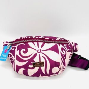 Happy Wahine Made In Hawaii Waist Belt Bag Mauve White Keolu Tapa Tiare NWT